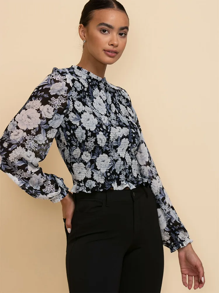 Long Sleeve Smocked Blouse