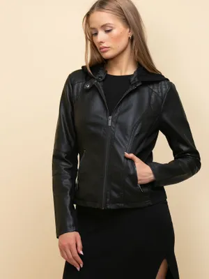 Hooded Faux Leather Jacket