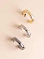 Trio Pack of Assorted Metal Huggie Hoop Earrings