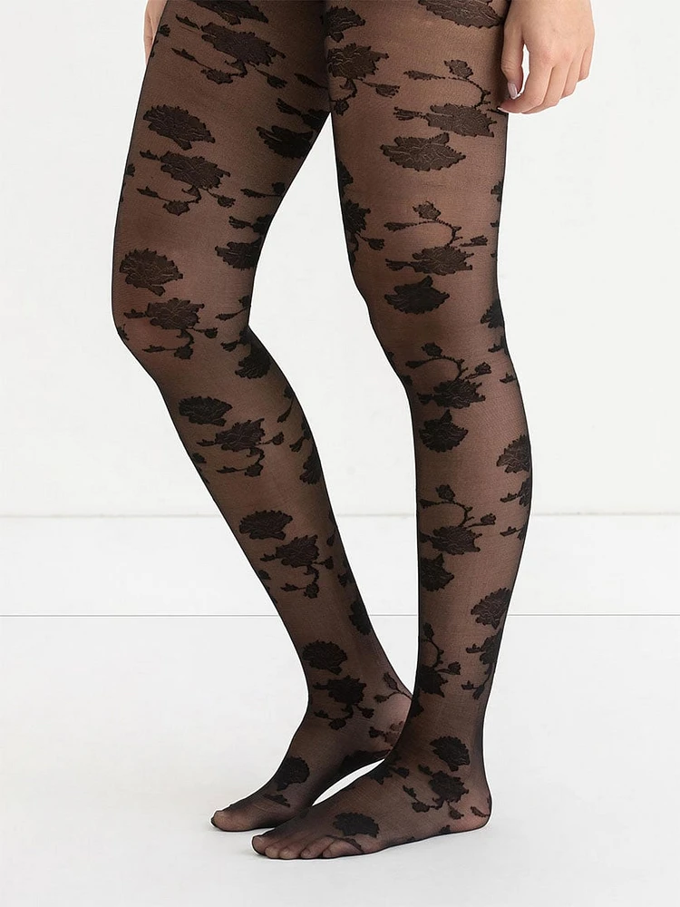 Floral Black Tights