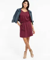 Tie Waist V-Neck Hacci Dress