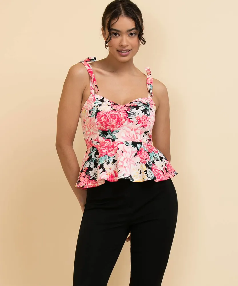 Meraki Tie Shoulder Peplum Top