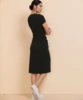 Short Sleeve Side Ruch Ribbed Midi Dress