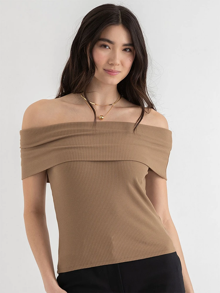 Off Shoulder Ribbed Top