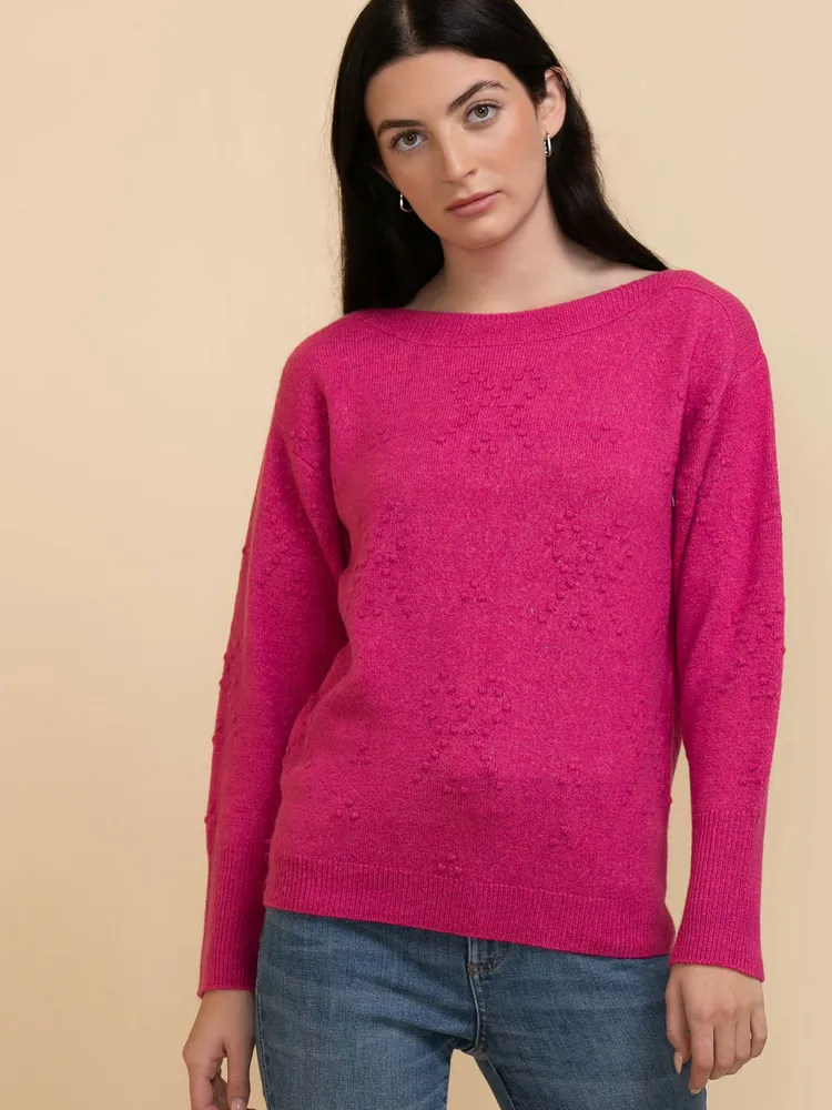 Boatneck Pom Detail Sweater