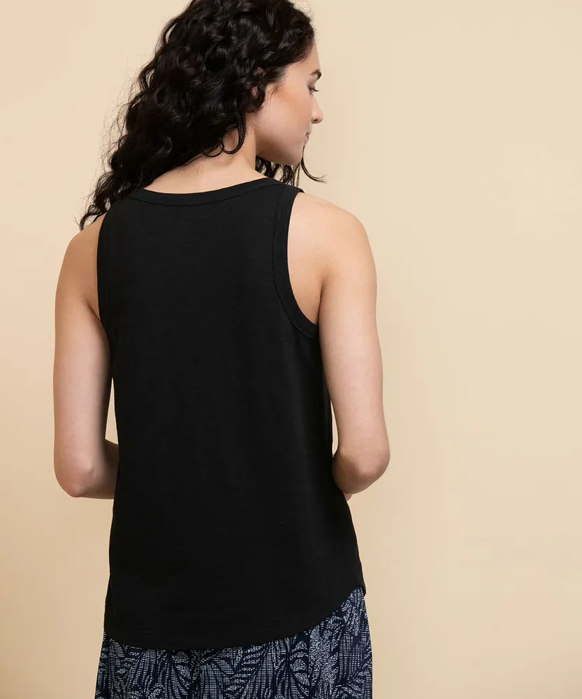 Sleeveless Henley Tee with Buttons