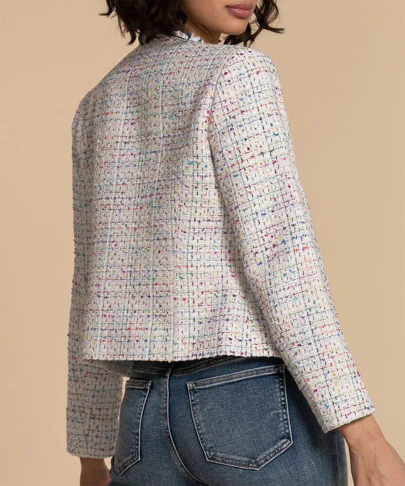 Rainbow Boucle Jacket with Fringed Collar