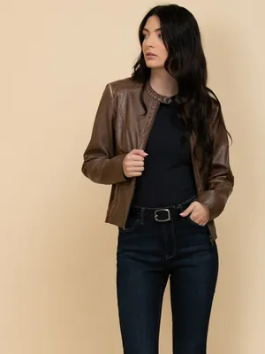 Hooded Faux Leather Jacket