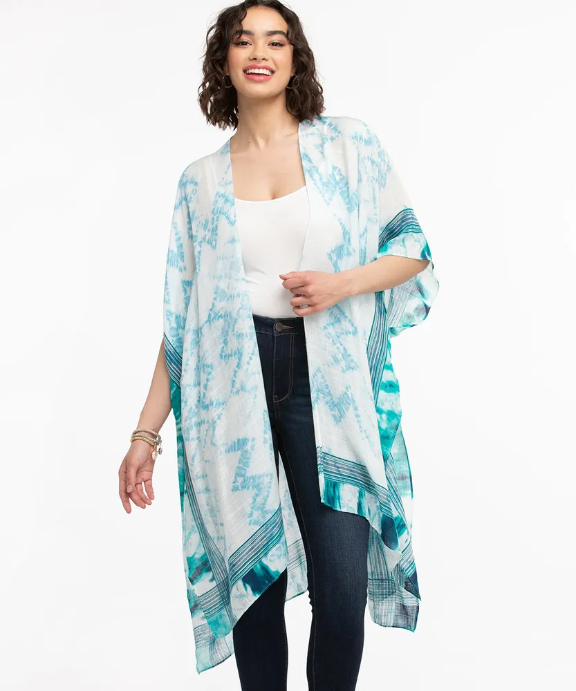 Tie-Dye Border Print Ruana