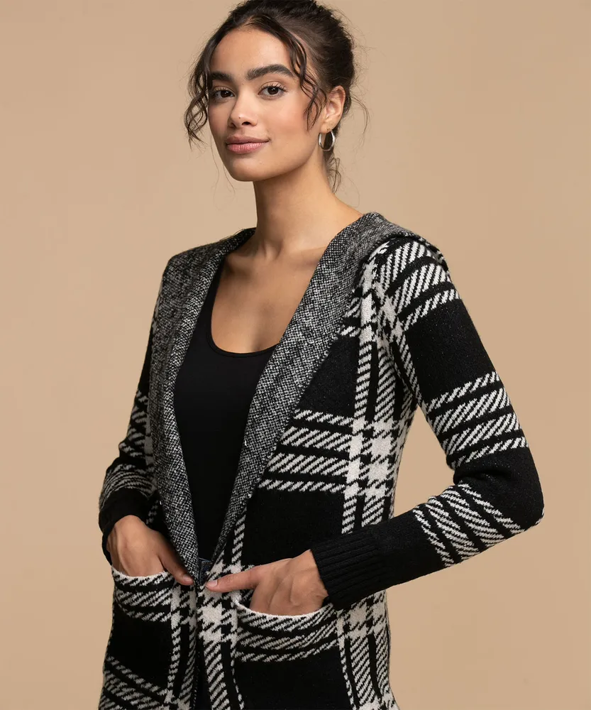 Guilty Jacquard Plaid Hooded Coatigan