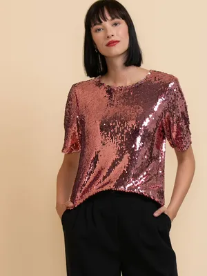 Short Sleeve Sequin Boxy Tee