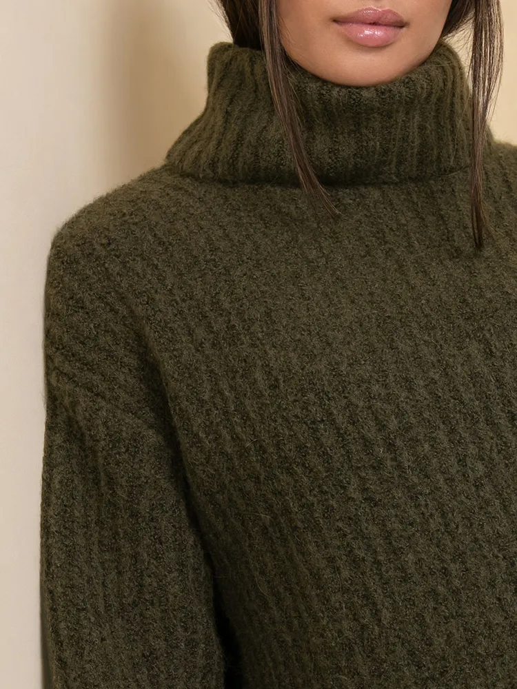 Wool-Blend Chunky Tunic Sweater