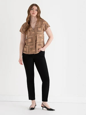 Short Sleeve Blouse with Center Pleat