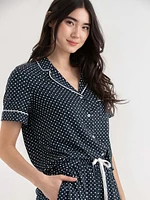 Short Sleeve Button Down Shirt with Crop Pant Sleep Set