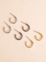 Trio Pack of Assorted Metal Huggie Hoop Earrings