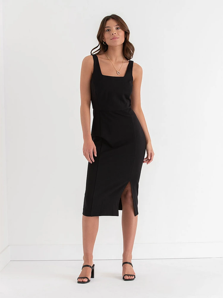 Ponte Square Neck Dress with Slit