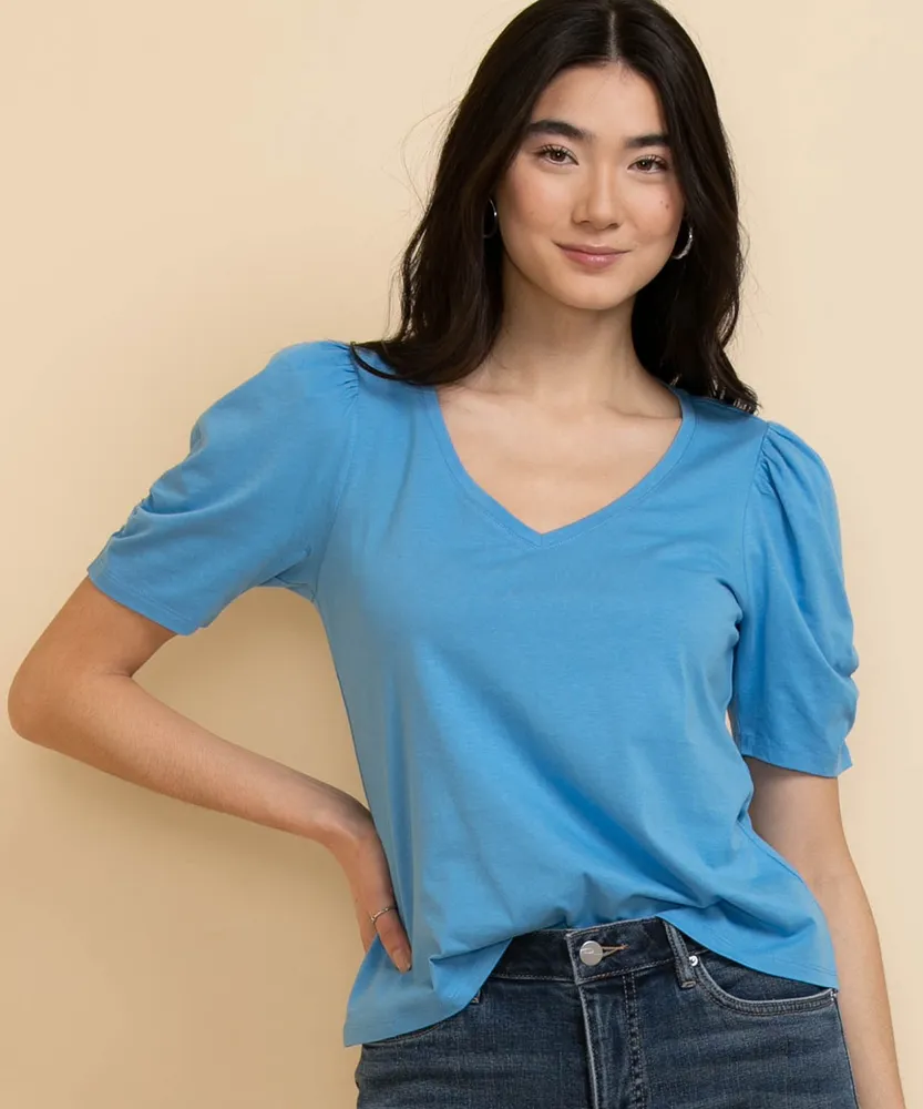 Puffed Sleeve V-Neck Tee