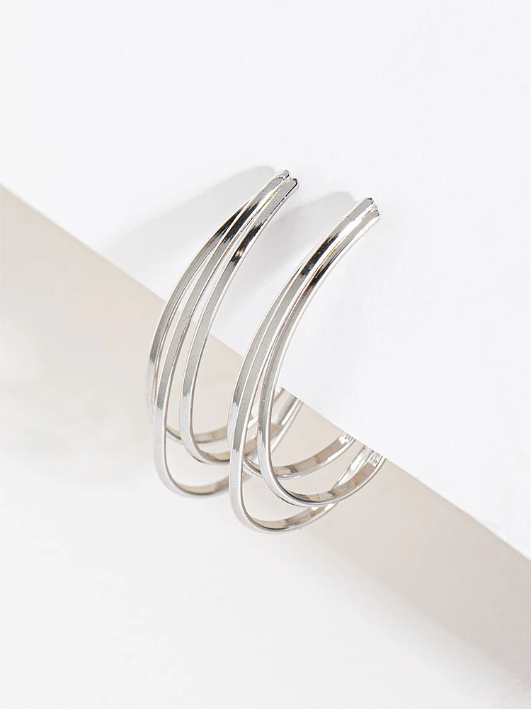 Silver Triple Scoop Hoop Earring