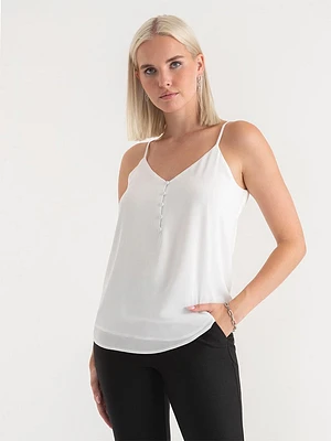 Sadie Strappy V-Neck Tank with Button