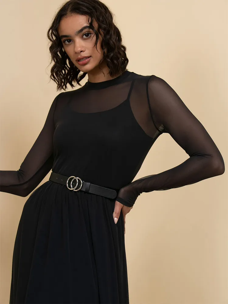 Long Sleeve Mesh Maxi Dress