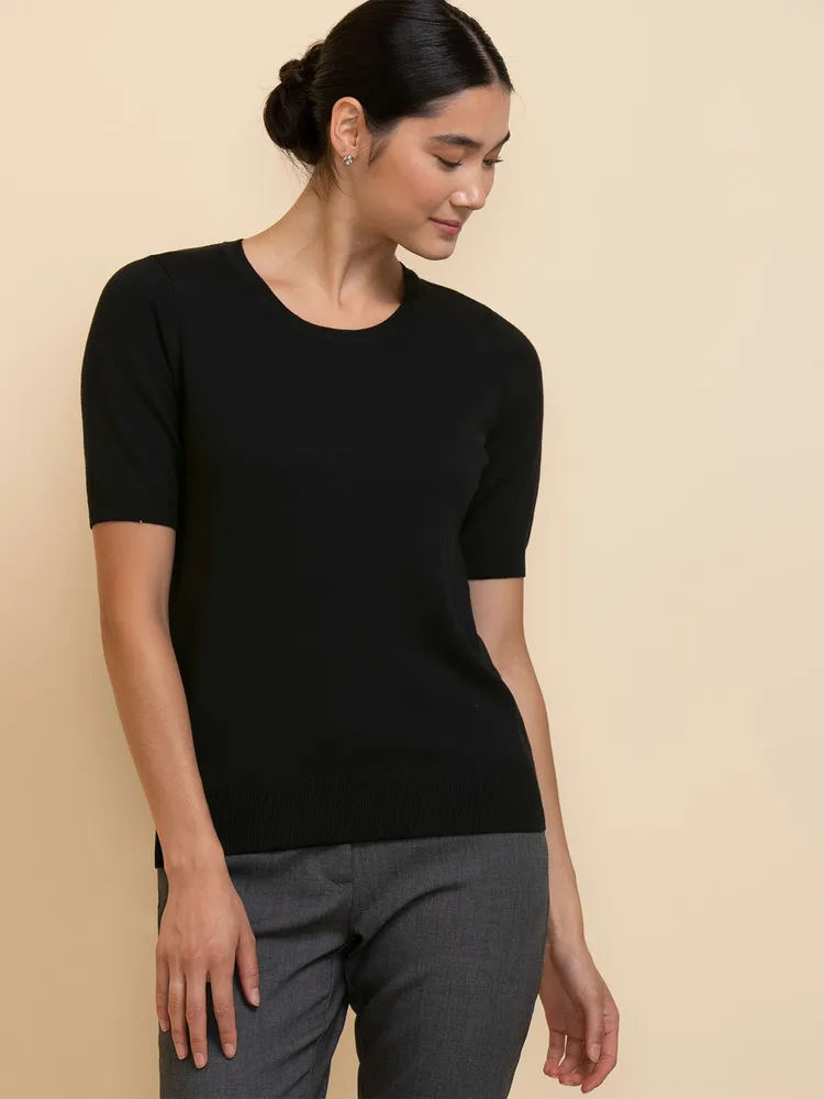 Crew Neck Elbow Sleeve Sweater