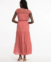 Lace Yoke V-Neck Dress
