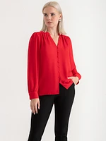 V-Neck Blouse with Covered Buttons