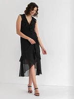 Chiffon Ruffle Wrap Dress