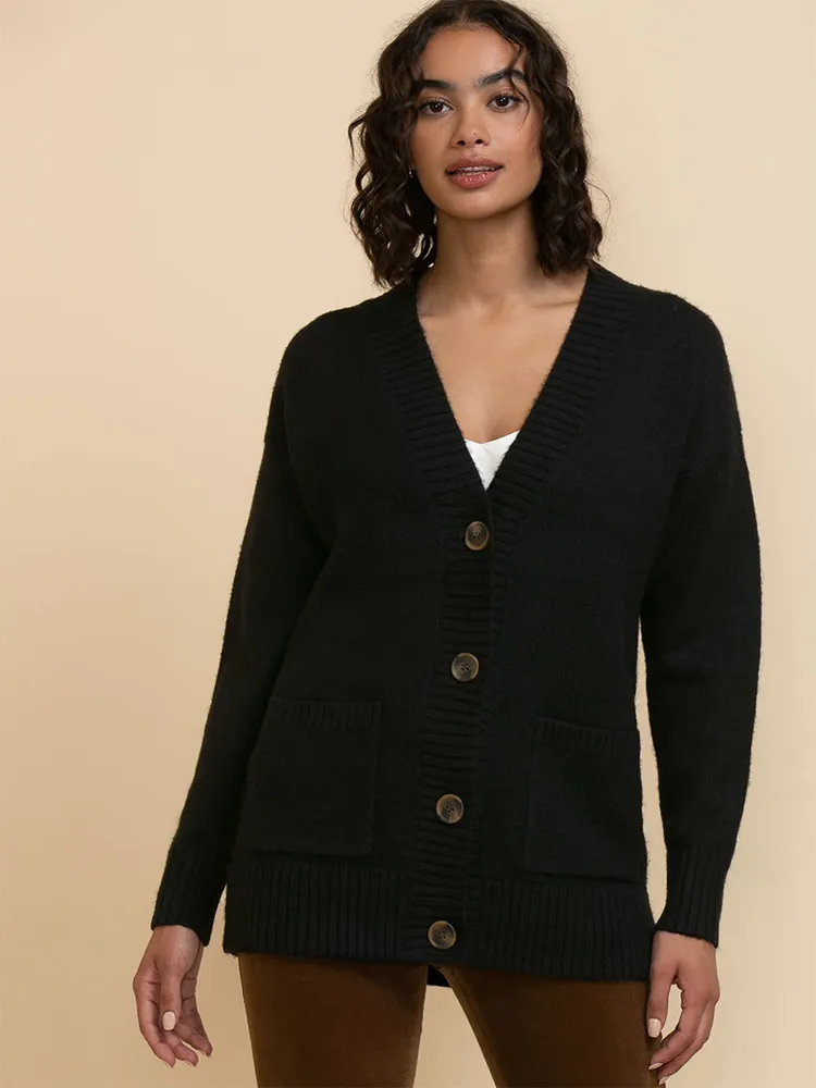 Button-Front Longer-Length Cardigan