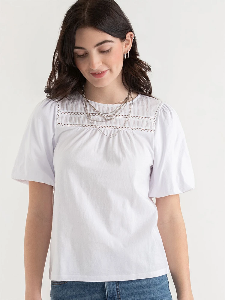 Puff Sleeve Top with Crochet Detail