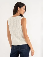 Button Front Cable Sweater Vest