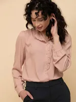 Long Sleeve Ruffle Trim Blouse