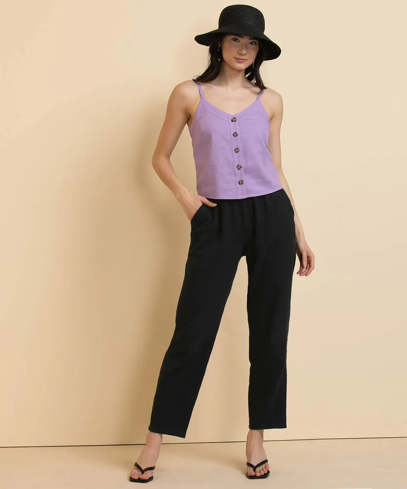 Tapered Crinkle Cotton Pant with Tie-Belt