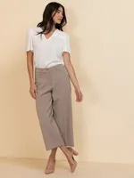 Short Sleeve V-Neck Blouse with Smocked Yoke