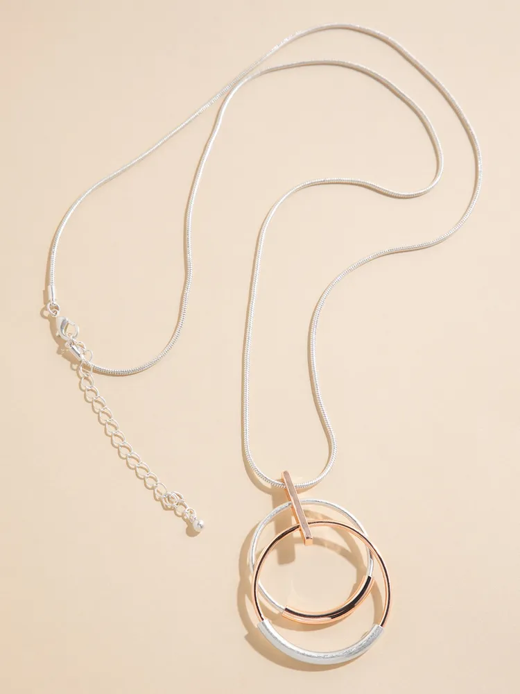 Long Silver Necklace with Circle Pendants