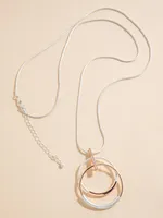 Long Silver Necklace with Circle Pendants