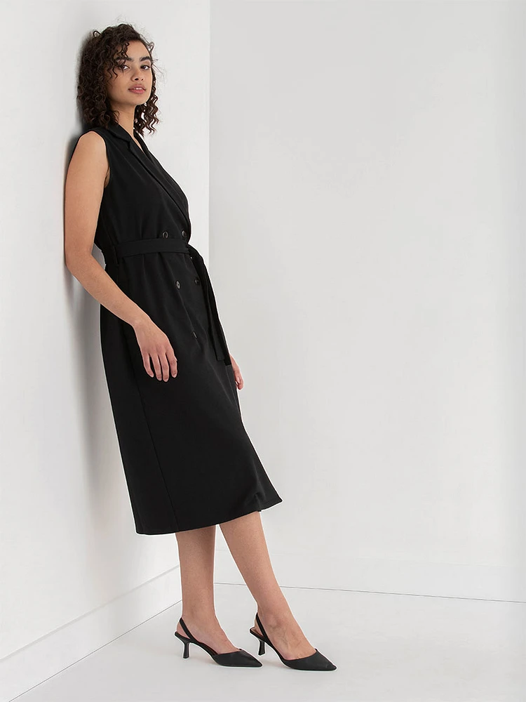 Sleeveless Blazer Dress Ponte Twill