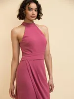 Sleeveless Ruched Side Halter Dress