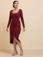 Long Sleeve Square Neck Tie Side Dress