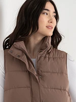 Carlyn Long Puffer Vest with Detachable Hood & Fur Trim