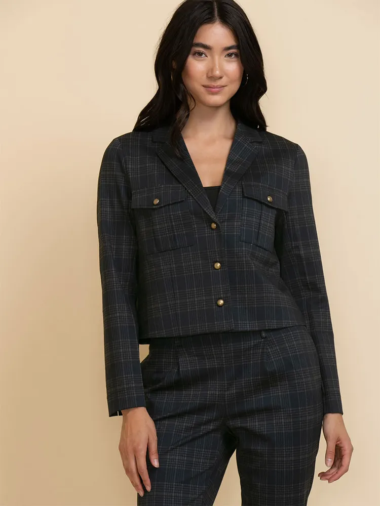 Plaid Cropped Blazer Ponte