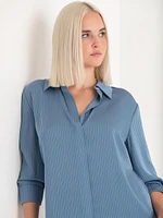 Striped Waist Tie Collared Blouse