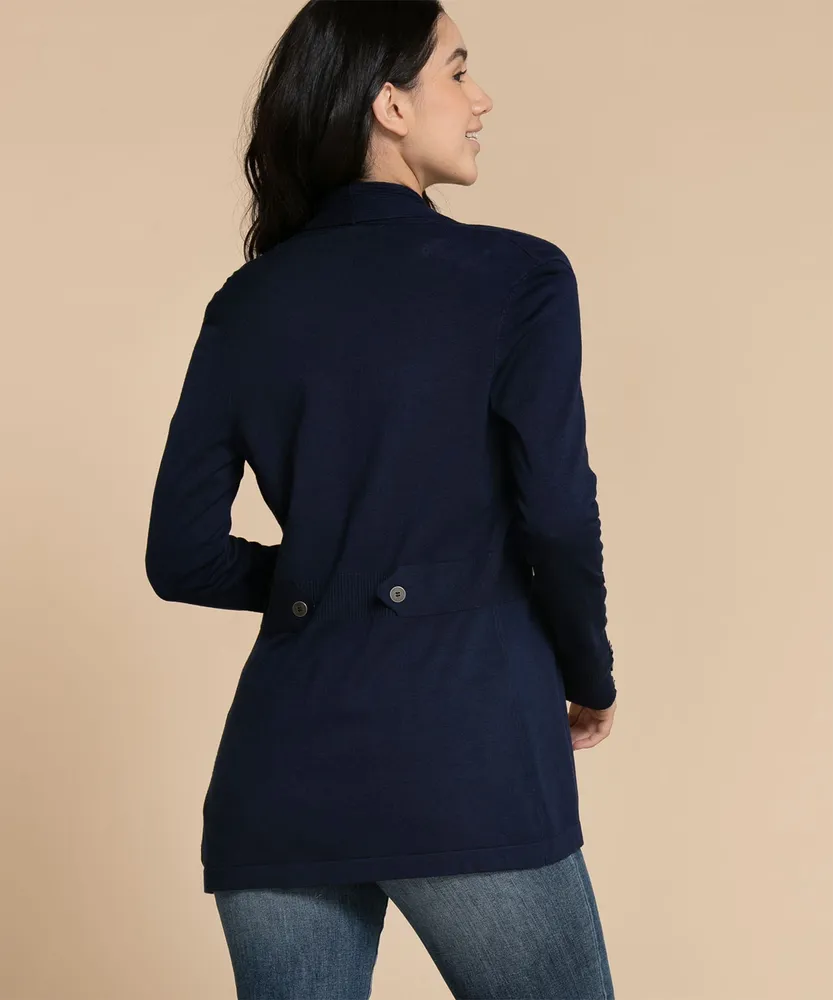 Navy Cardigan with Button Cuff Detail