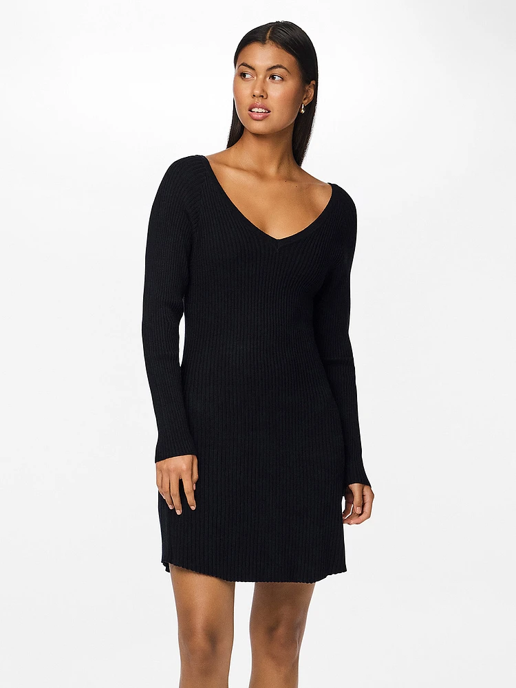 Prista Long Sleeve V-Neck Rib Knit Dress