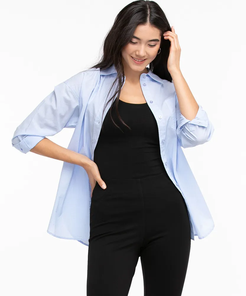 Blue Oversized Long Sleeve Collared Shirt