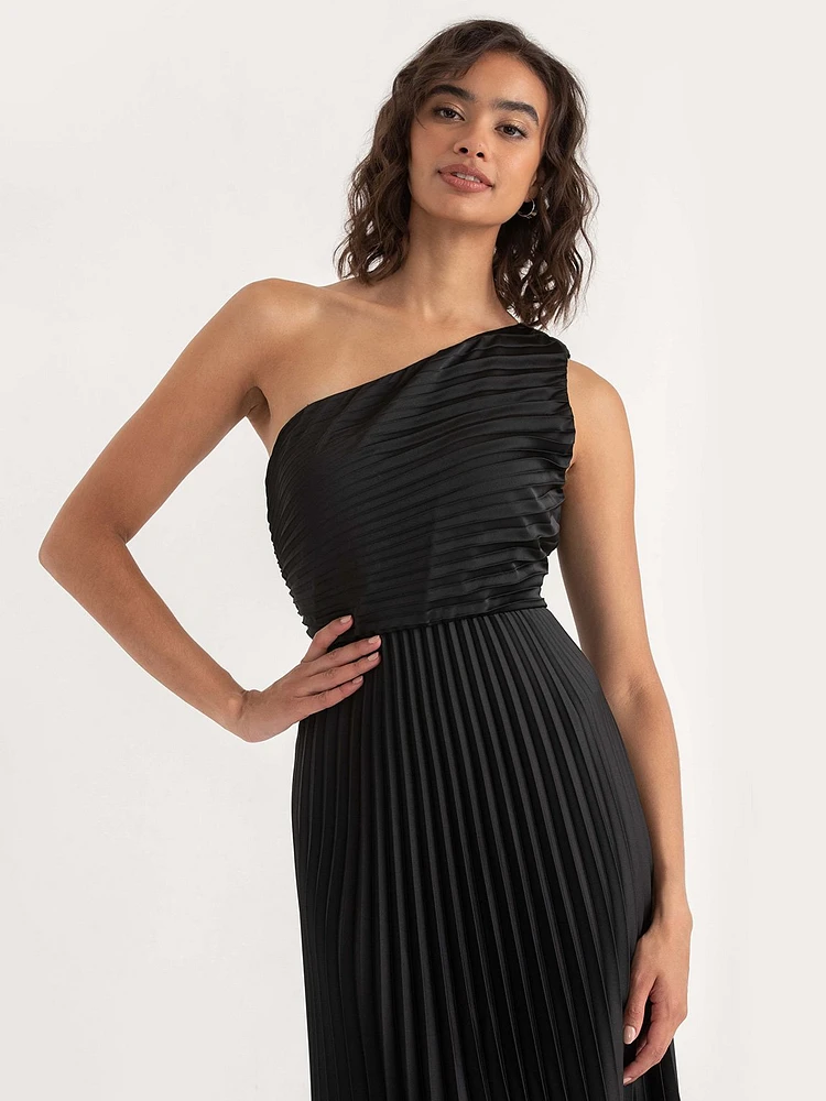 One Shoulder Pleated Dress