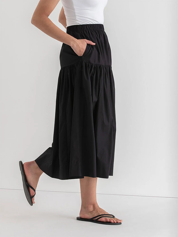 Tiered Poplin Midi Skirt