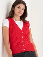 Button Front Cable Sweater Vest