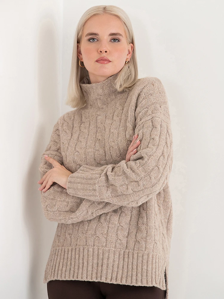 Mock Neck Cable Sweater