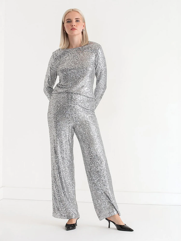 Sequin Crew Neck Top